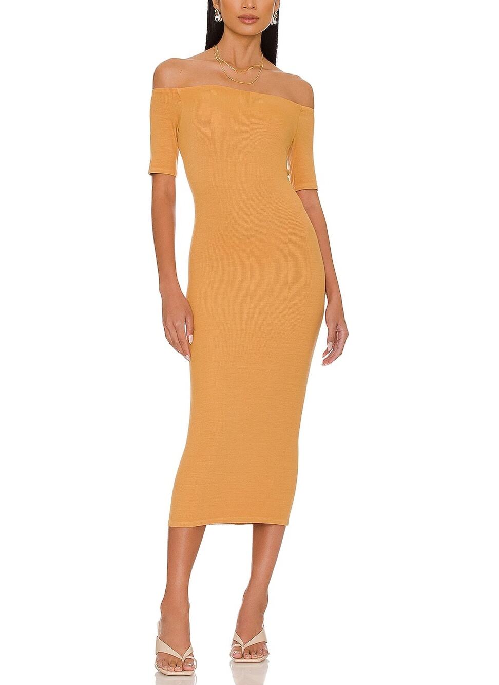 Enza Costa Ribbed Honey Bodycon Midi Dress Size M